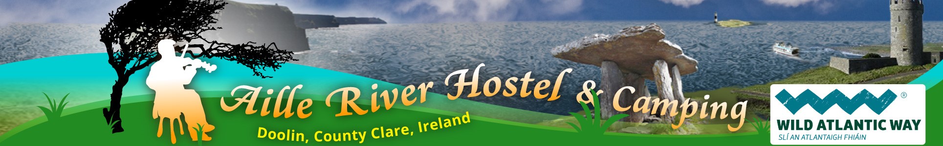 An image labelled  Aille River Tourist Hostel & Camping Logo
